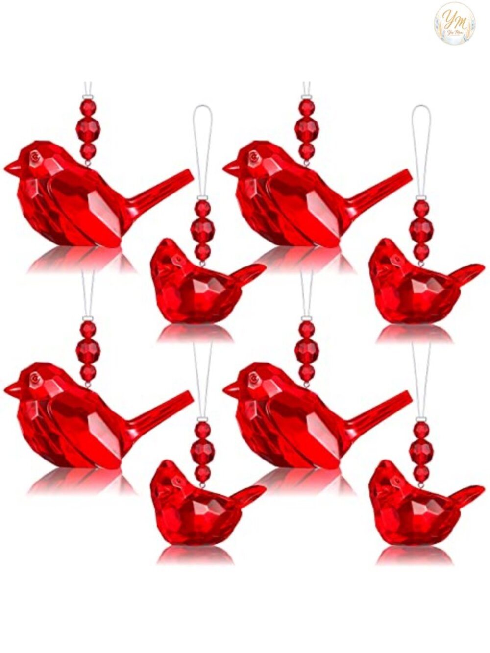 8 Pc Acrylic Cardinal Bird Christmas Ornaments Set with Hanging Ropes Holiday